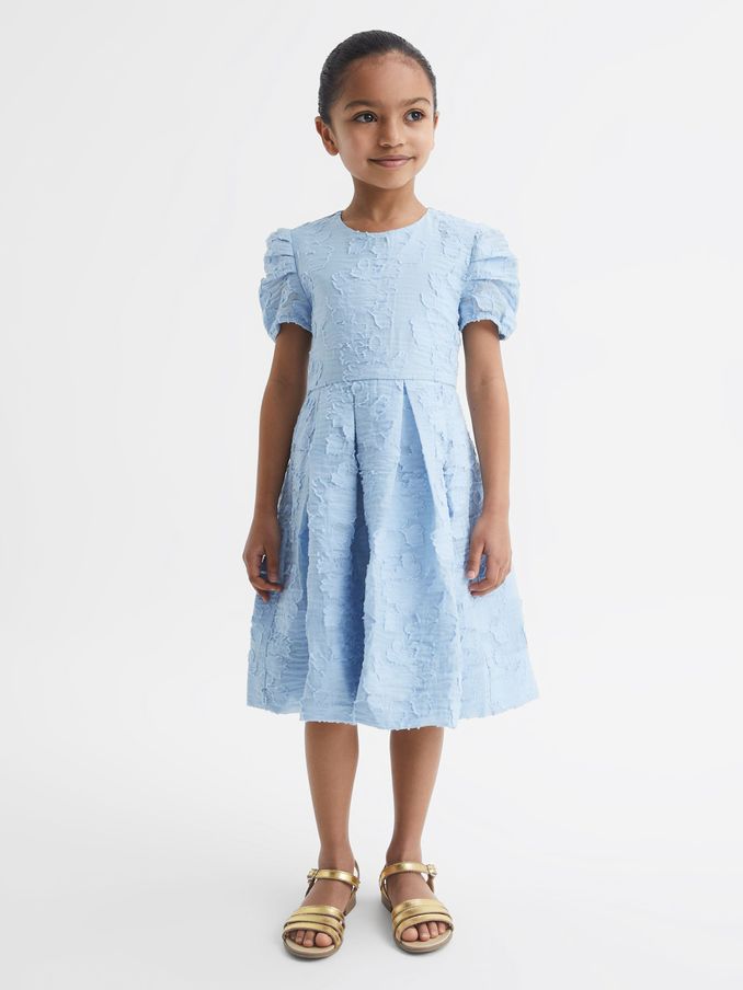 9-12 yrs Floral Print Textured Dress in Blue (D85796) | AED168