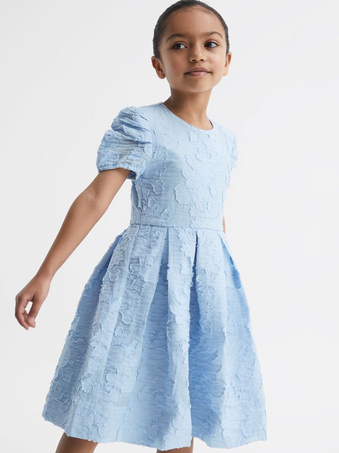 Junior Floral Print Textured Dress in Blue (D85797) | AED167