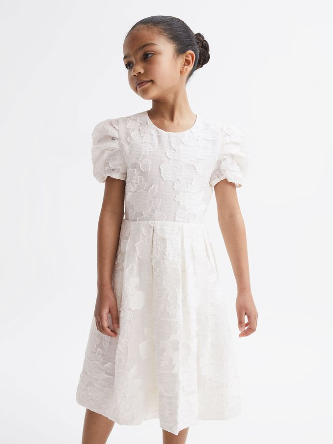 Junior Floral Print Textured Dress in Ivory (D85798) | €42