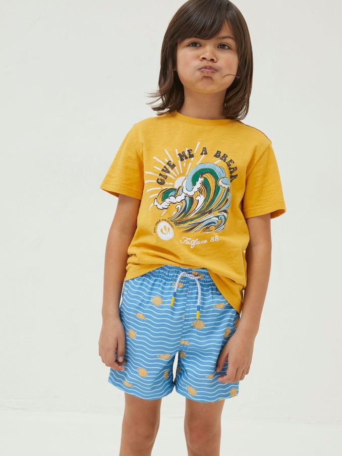 Light Blue Pattern Swim Shorts (D90590) | $11