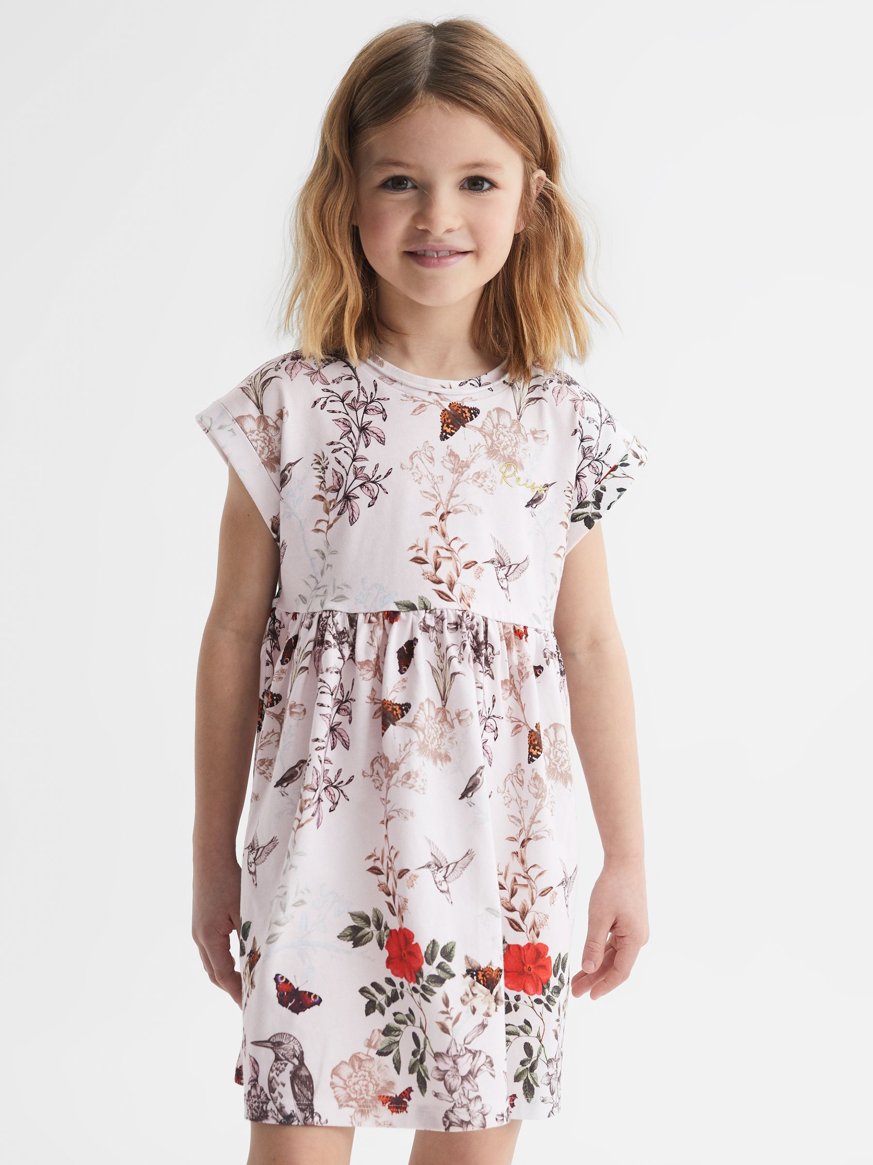 9-12 yrs Floral Print Jersey Dress in Pale Pink (D91333) | $28
