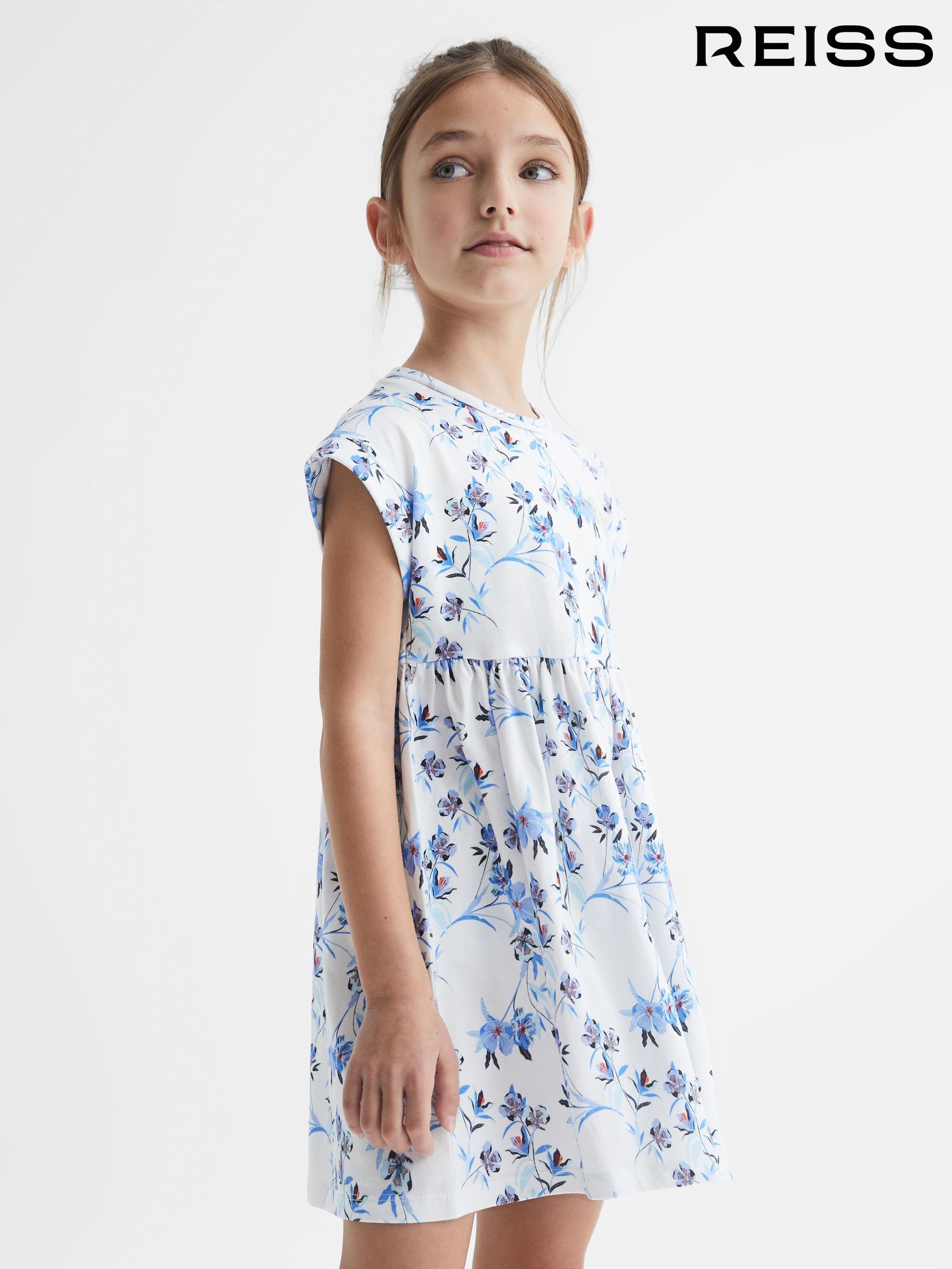 4-9 yrs Floral Print Jersey Dress in Blue Print (D91346) | €21