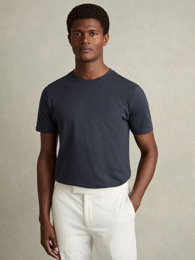 Cotton Crew Neck T-Shirt in Airforce Blue (D97820) | €40