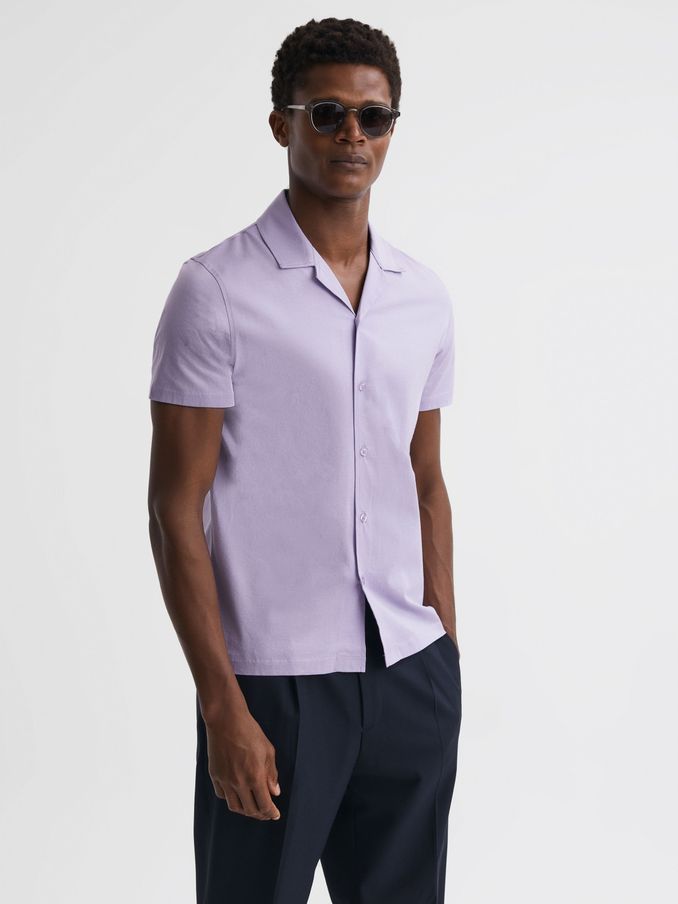 Mercerised Jersey Cuban Collar Shirt in Lilac (D97827) | CA$57
