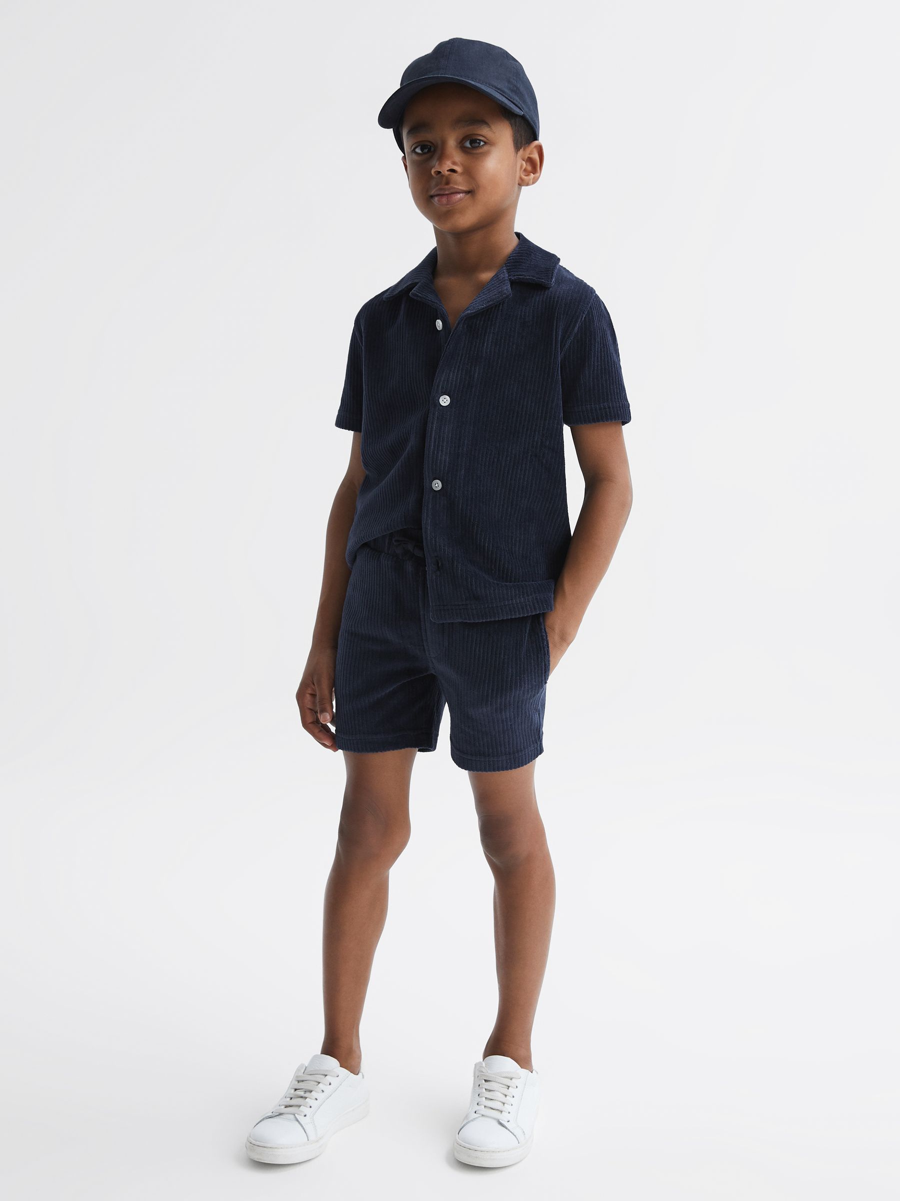 Senior Cuban Collar Ribbed Textured Shirt in Navy (D97877) | €21