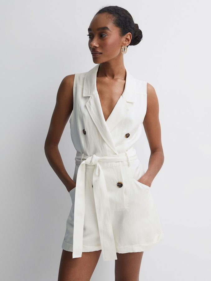Double Breasted Playsuit in Ivory (D98237) | $107