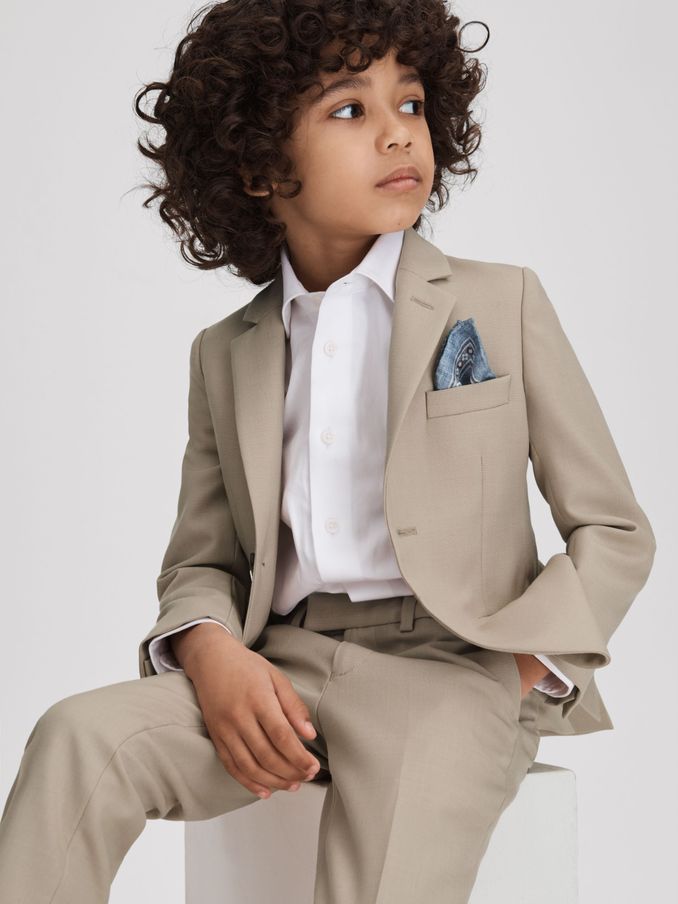 9-12 yrs Cotton Single-Breasted Blazer in Stone (D99261) | US$87
