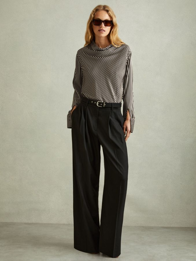 Addison Black Striped Cowl Neck Top (E00676) | US$56