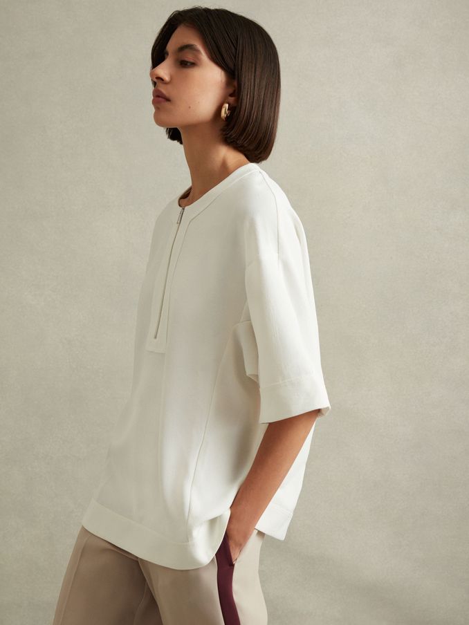 Relaxed Half-Zip T-Shirt in Ivory (E00686) | CA$83