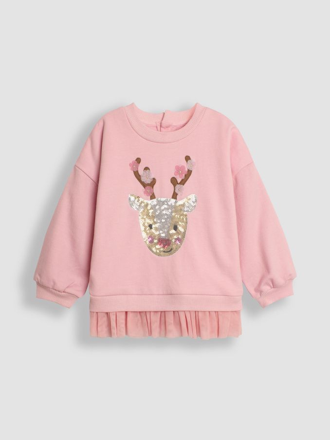 Pink Reindeer Sequin Tulle Frill Sweatshirt (E01696) | $25