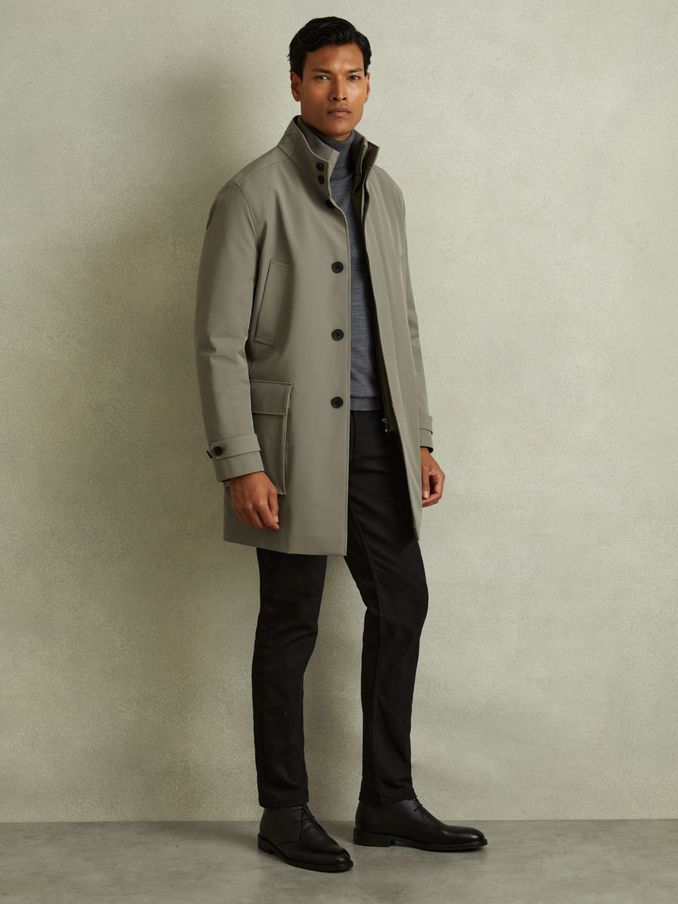 Hybrid Removable Funnel Neck Overcoat in Pistachio Green (E02266) | €326