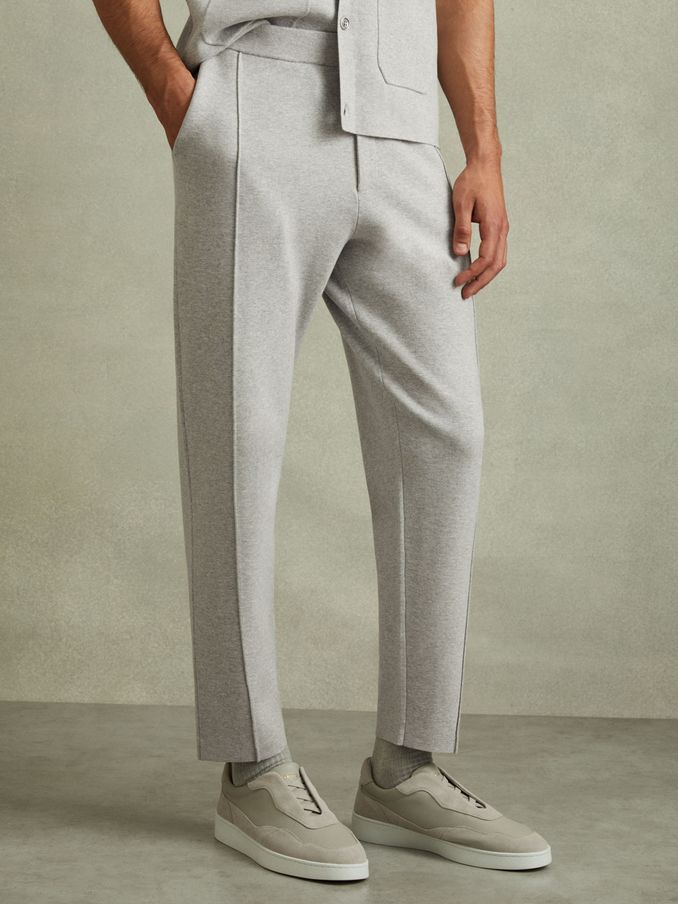 Jett Soft Grey Melange Knitted Front Seam Elasticated Joggers (E04177) | €117