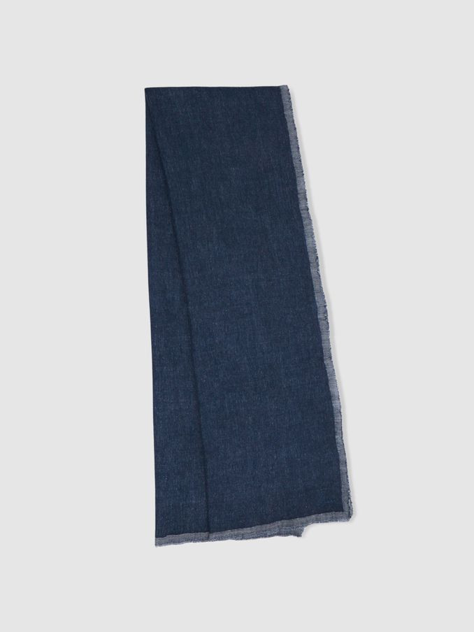 Wool Two-Tone Scarf in Blue (E04178) | US$42