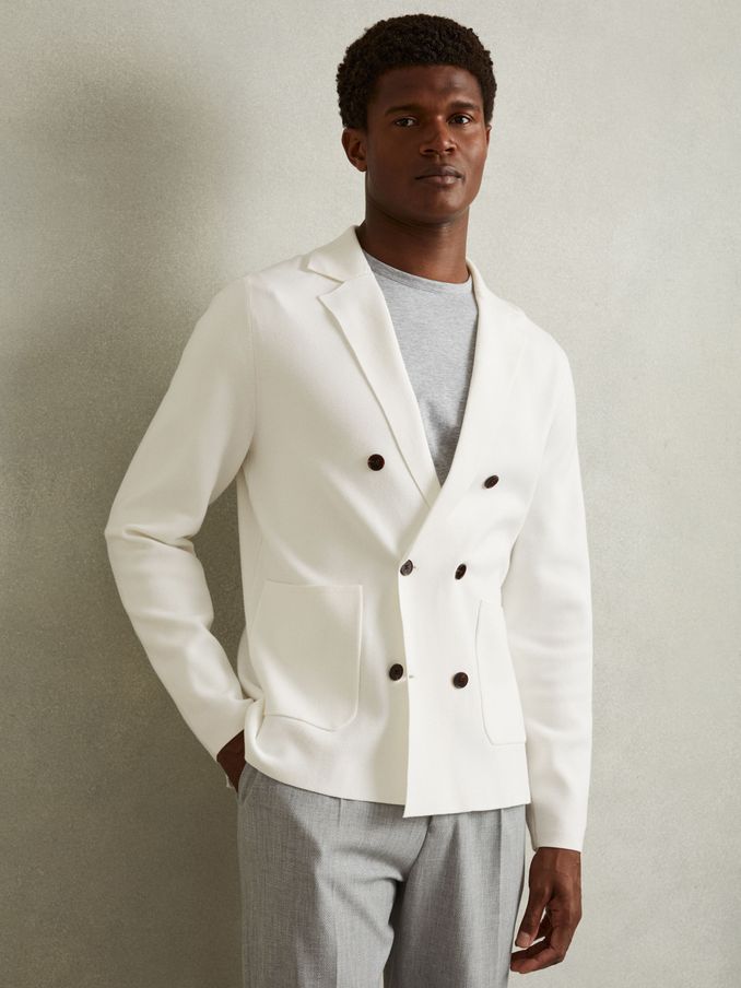 Knitted Double Breasted Blazer in Ivory White (E04247) | CHF 140