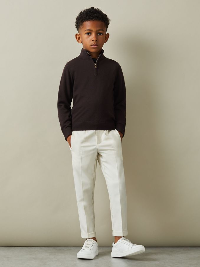 9-13 yrs Merino Wool Half-Zip Funnel Neck Jumper in Coco Brown (E04249) | €36