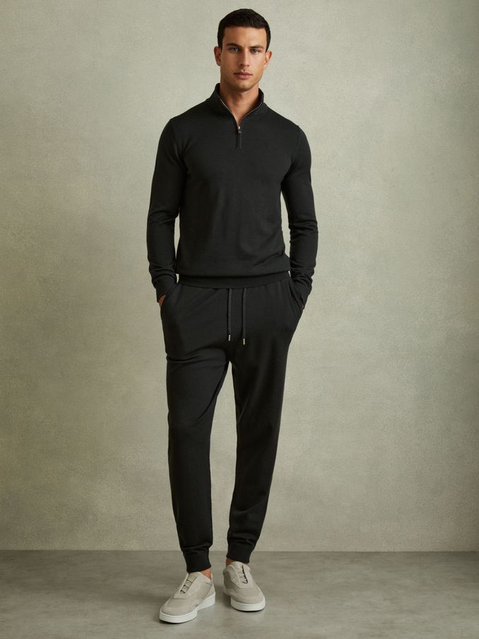 Merino Wool Blend Drawstring Joggers in Dark Military Green (E04250) | €127