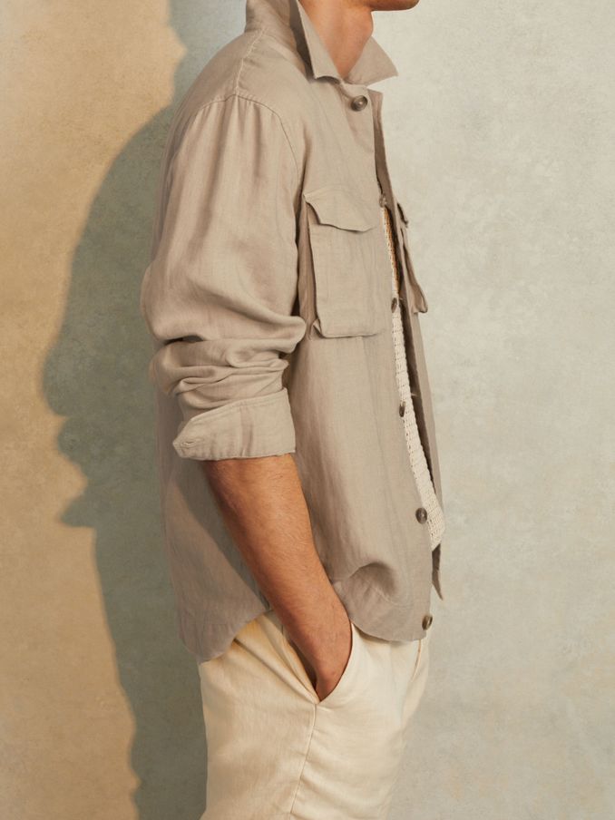 Linen Overshirt in Stone (E04256) | €57