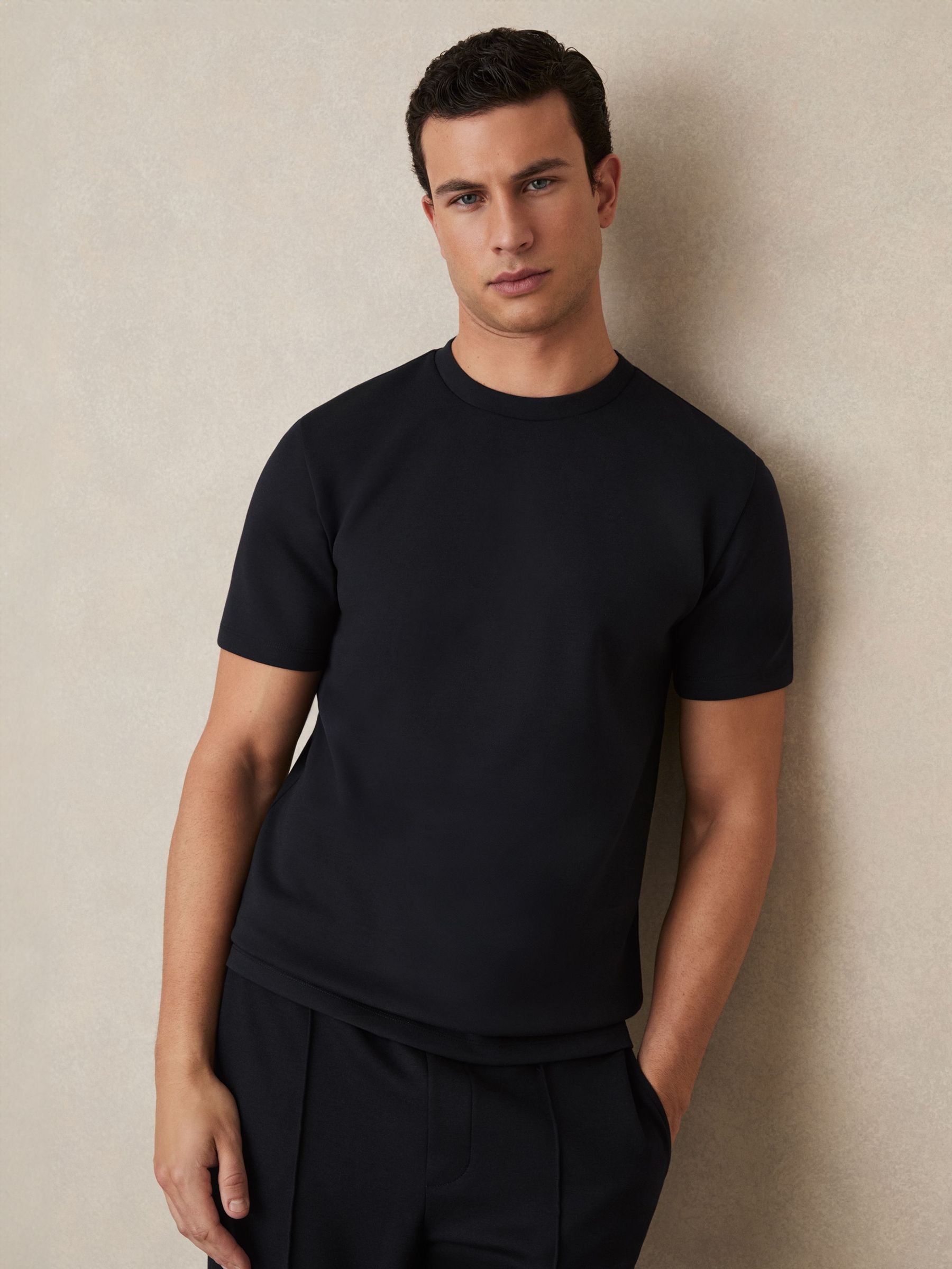 Interlock Jersey Crew Neck T-Shirt in Navy Blue (E04270) | €95