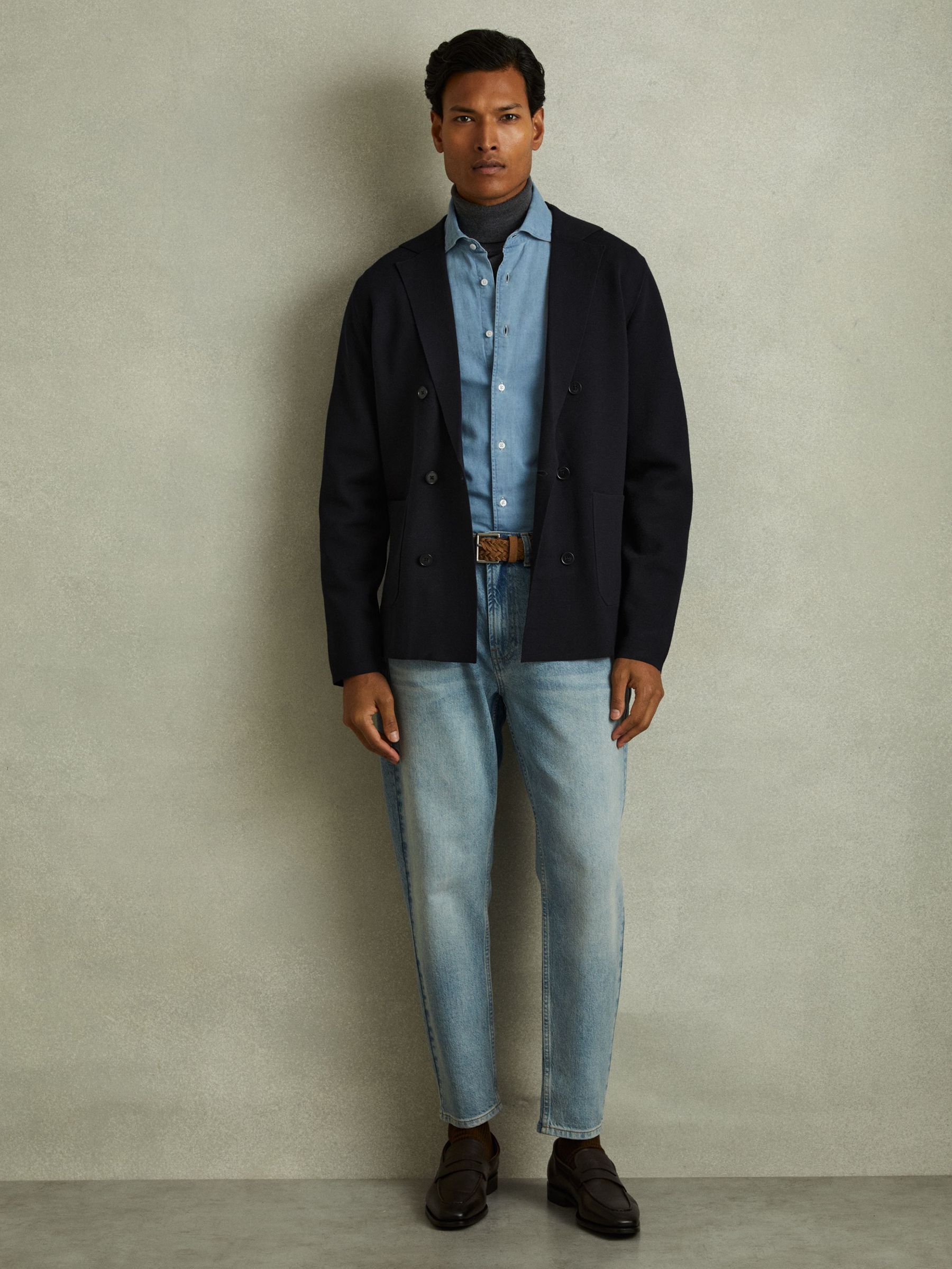Knitted Double Breasted Blazer in Navy (E04277) | US$127