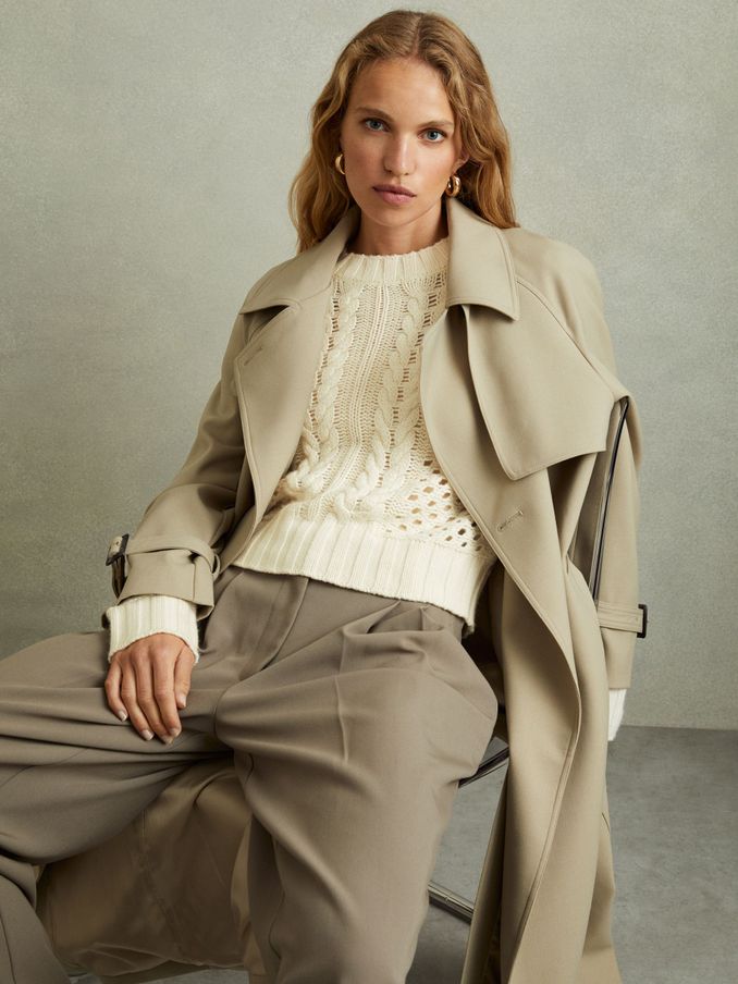 Cable Knit Jumper with Wool and Cashmere in Ivory (E04293) | US$56