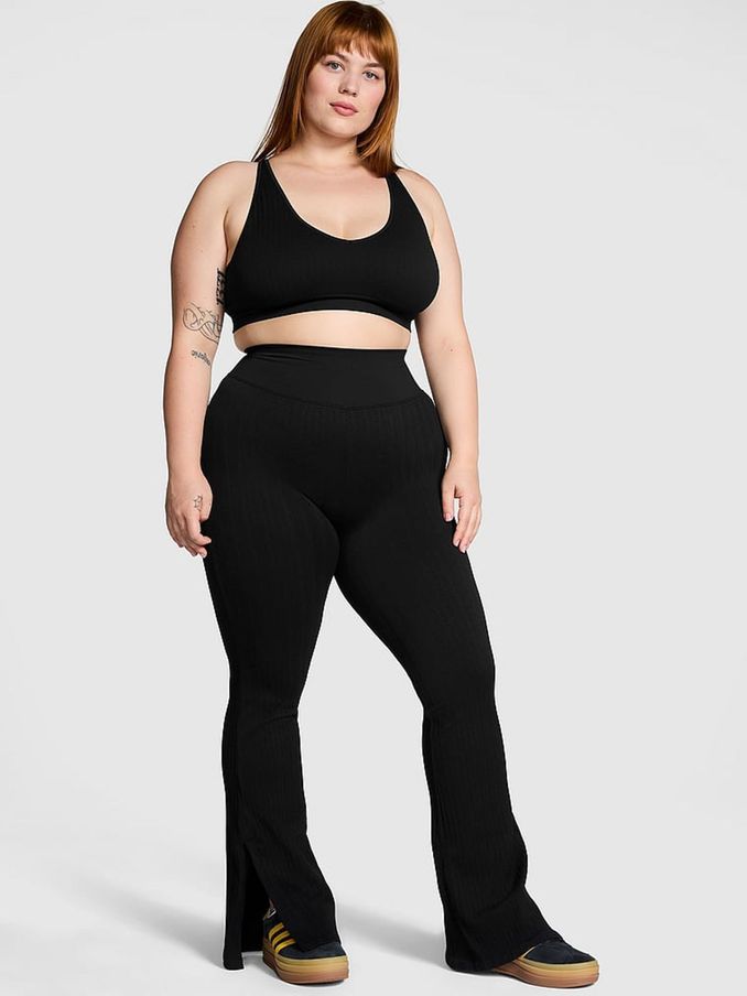 Black Seamless Cable Knit High Waist Flare Leggings (E04674) | €52