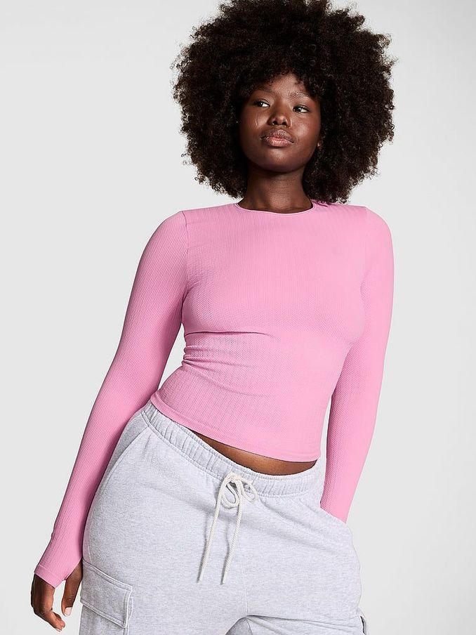 Moonstone Pink Seamless Cable Knit Long Sleeve T-Shirt (E04677) | €46