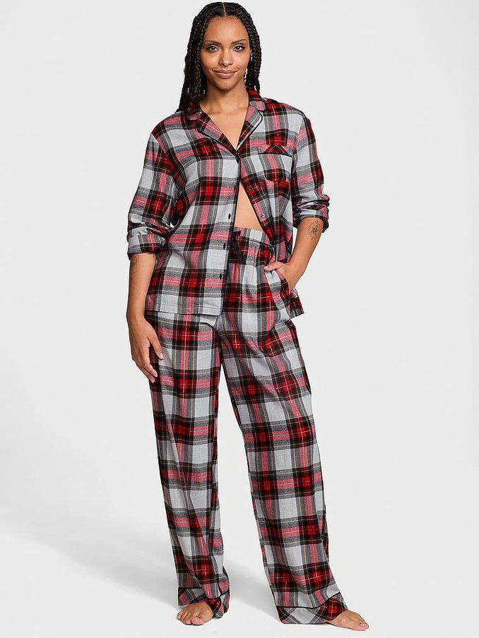 Red Grey Tartan Flannel Long Pyjama Set (E04678) | €68