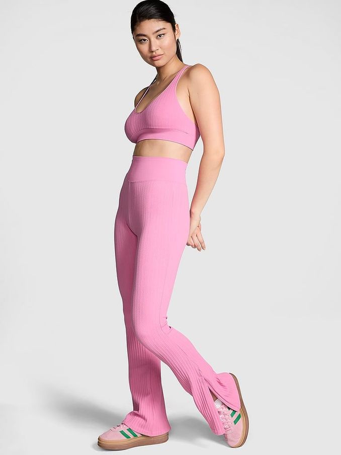 Moonstone Pink Seamless Cable Knit High Waist Flare Leggings (E04685) | €52
