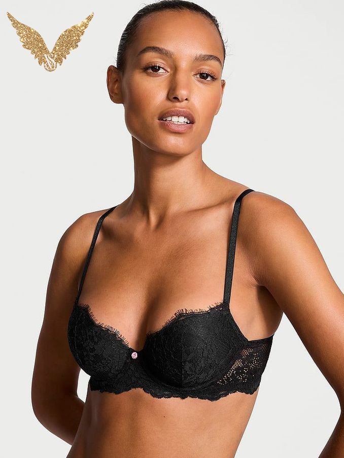 Black Lightly Lined Demi Lace Bra (E06071) | €56