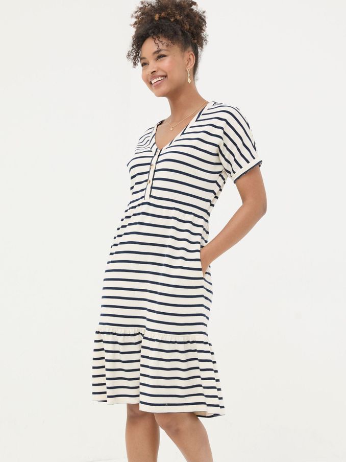 Natural 100% Cotton Maisey Stripe Jersey Dress (E06691) | €35 - €44