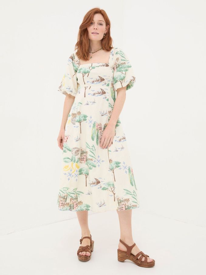 Lucie Natural Postcard Midi Dress (E06695) | $62