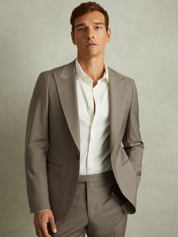 Harley Mushroom Brown Textured Wool Blend Single Breasted Blazer (E07142) | US$262