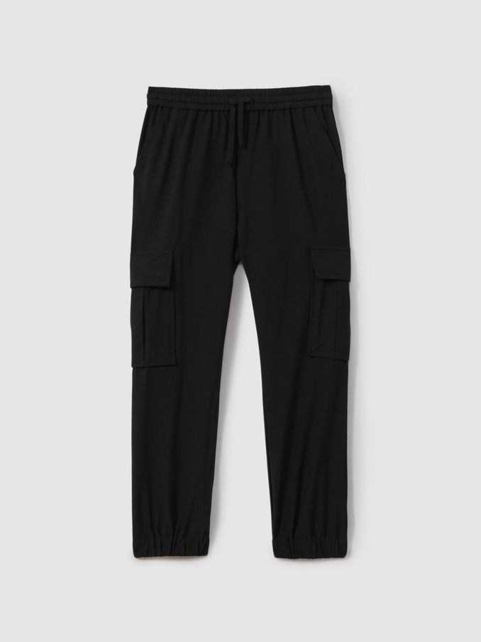Technical Drawstring Cuffed Joggers in Black (E07148) | €55