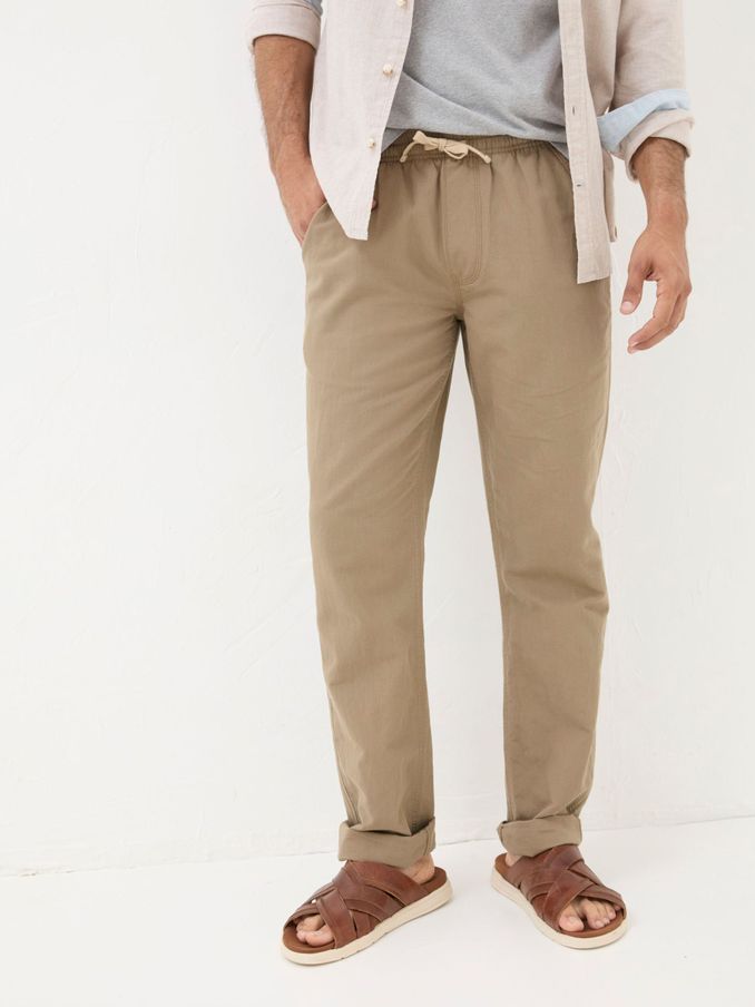 Natural Straight Cotton Linen Trousers (E07183) | €39