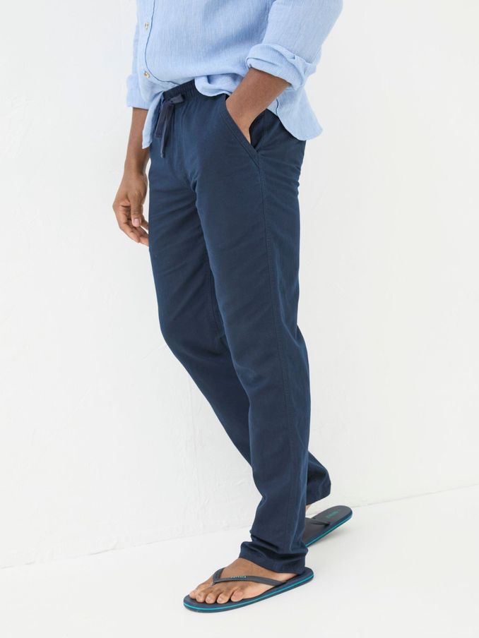 Blue Straight Cotton Linen Trousers (E07186) | €39