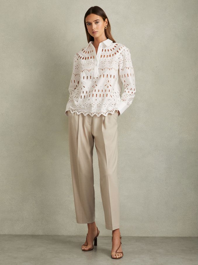 Enid White Cotton Embroidered Shirt (E08135) | US$95