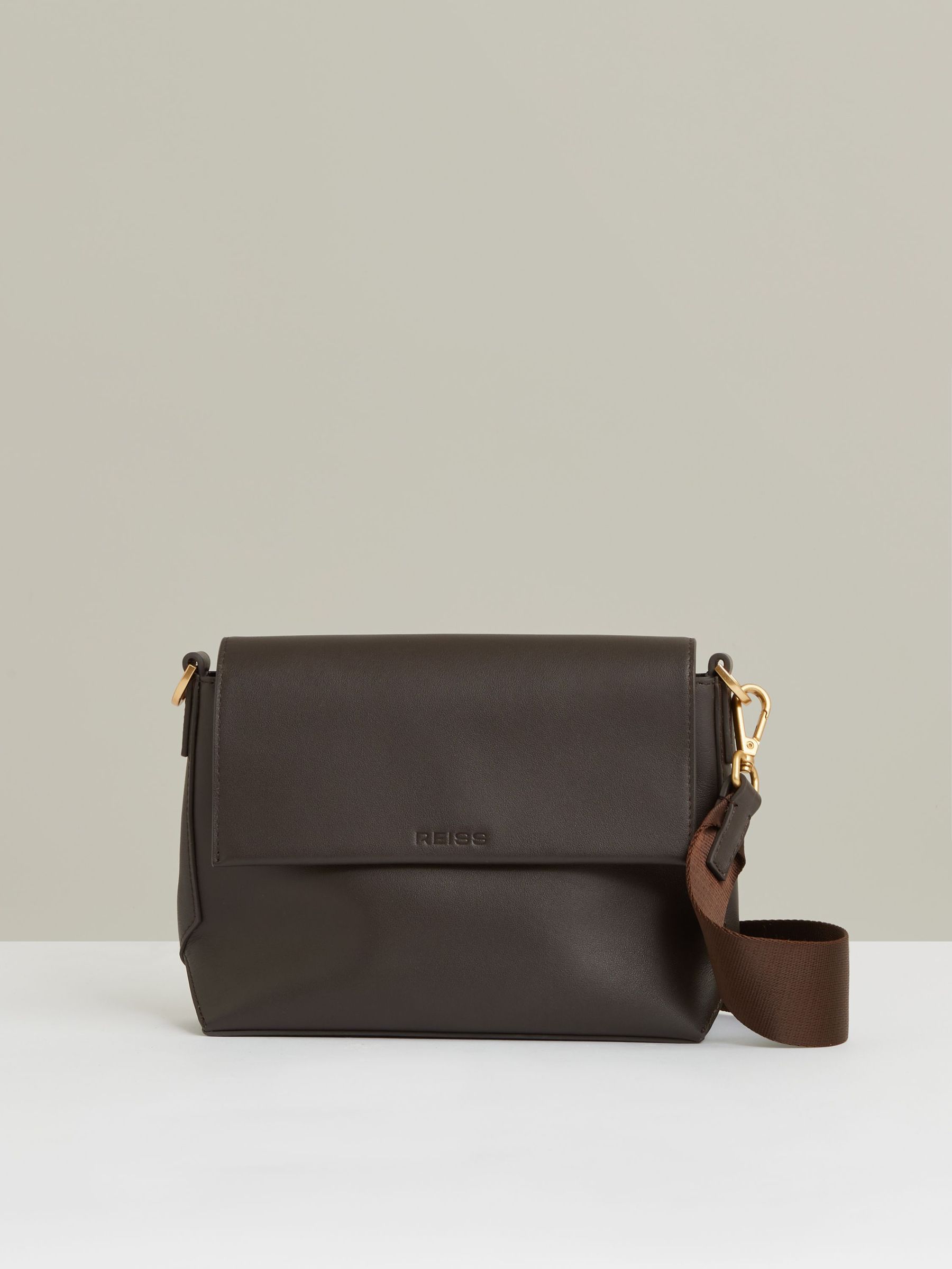 Leather Flap Crossbody Bag in Chocolate (E08143) | US$158