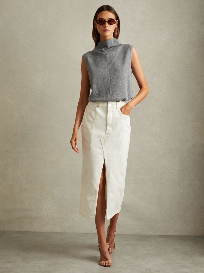 Wool Slouched Sleeveless Top in Grey (E08148) | €53