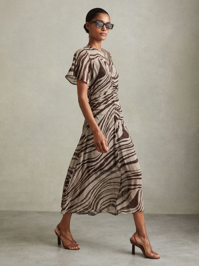 Animal Printed Midi Dress in Brown/Cream (E11008) | €84