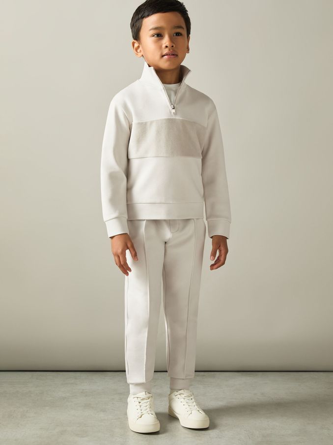 3-9 yrs Slim Fit Half-Zip Funnel Neck Velour Sweatshirt in Taupe (E11009) | US$39