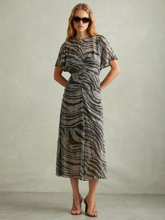 Animal Printed Midi Dress in Black/Grey (E11013) | US$98