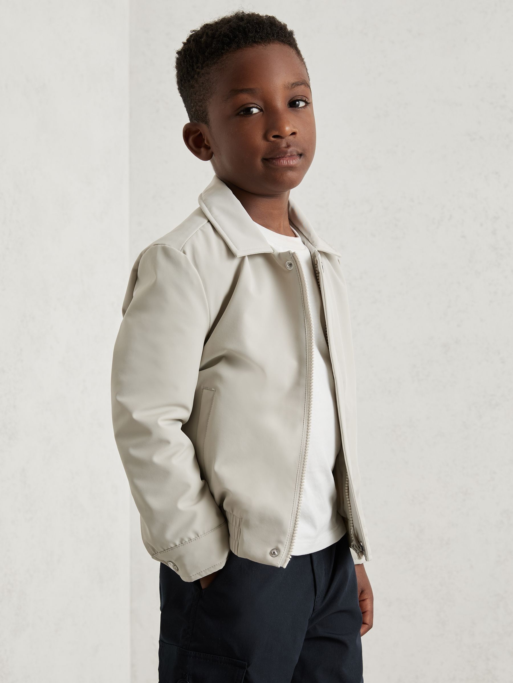 Zip-Through Harrington Jacket in Stone (E11031) | HK$880