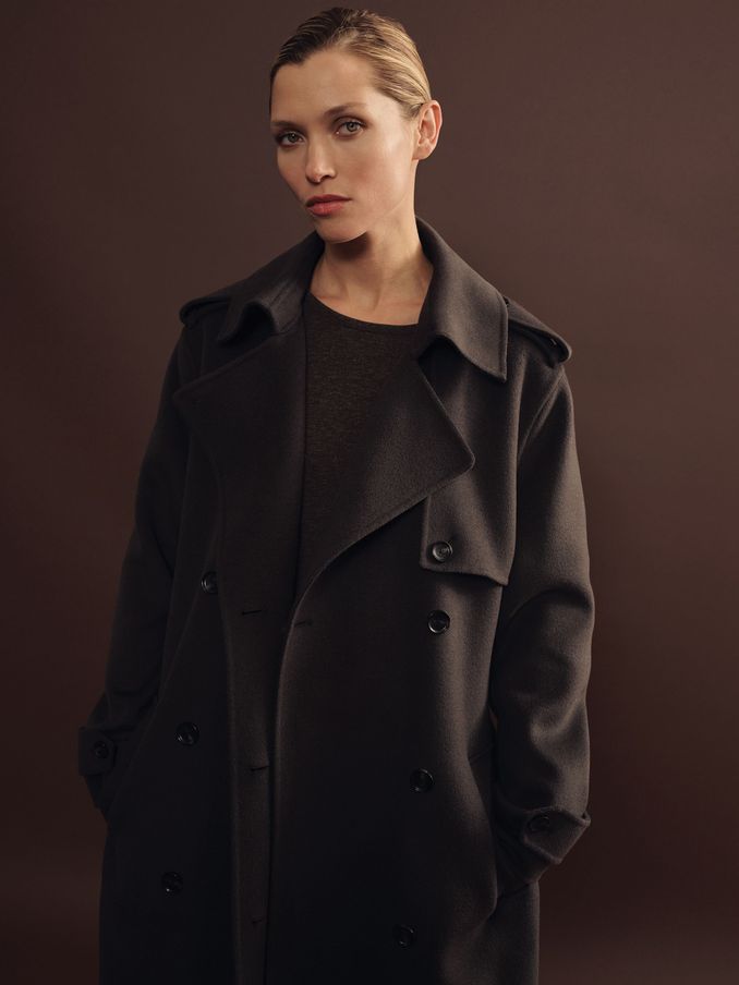 Atelier Wool and Cashmere Trench Coat in Charcoal (E11032) | US$824