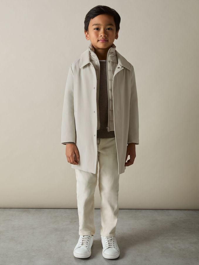 9-13 yrs Gabardine Coat with Removable Gilet in Stone (E11048) | US$160