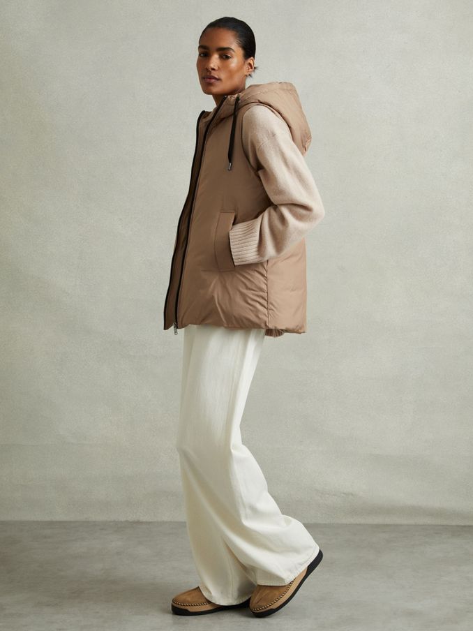 Padded Hooded Gilet in Camel (E11066) | €112