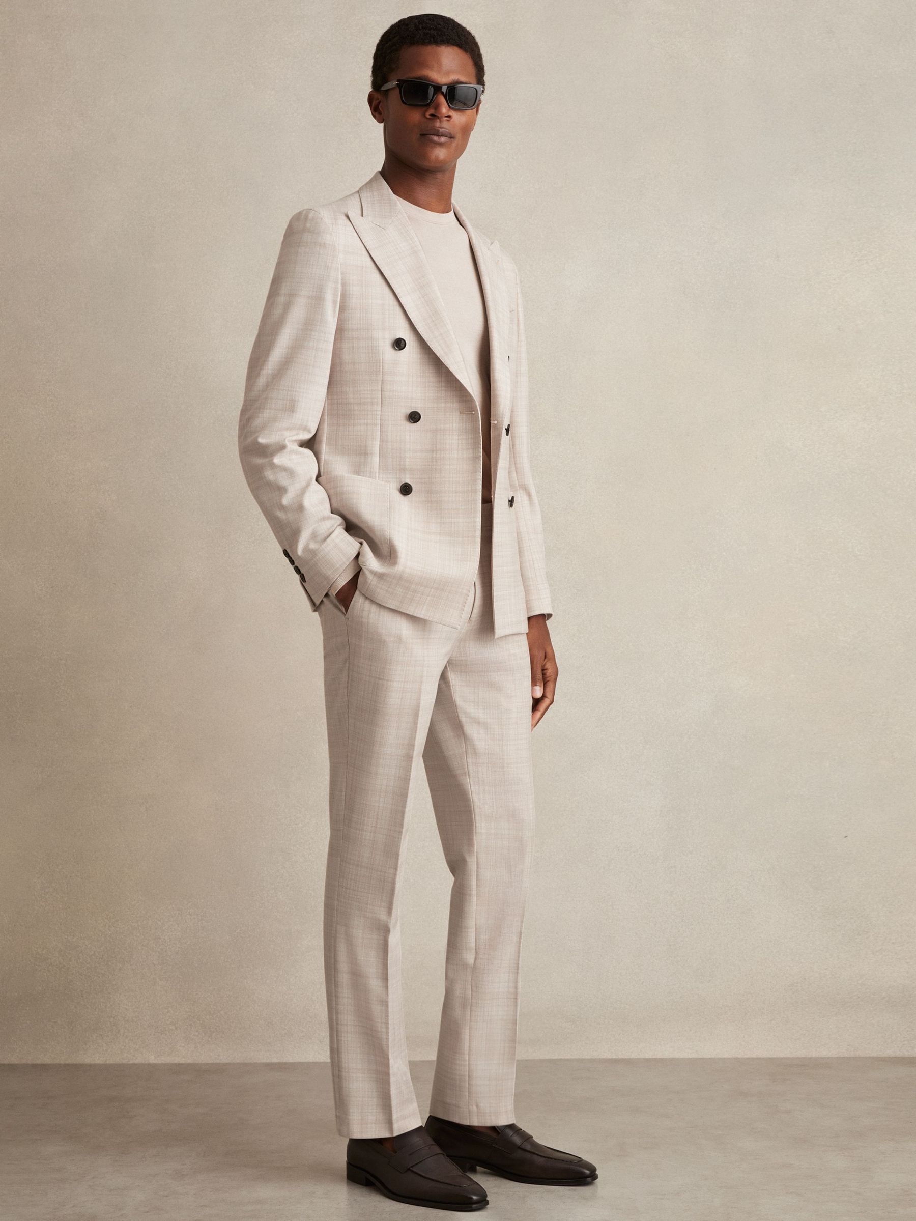 Check Regular-Fit Suit Trousers in Stone (E11075) | €140