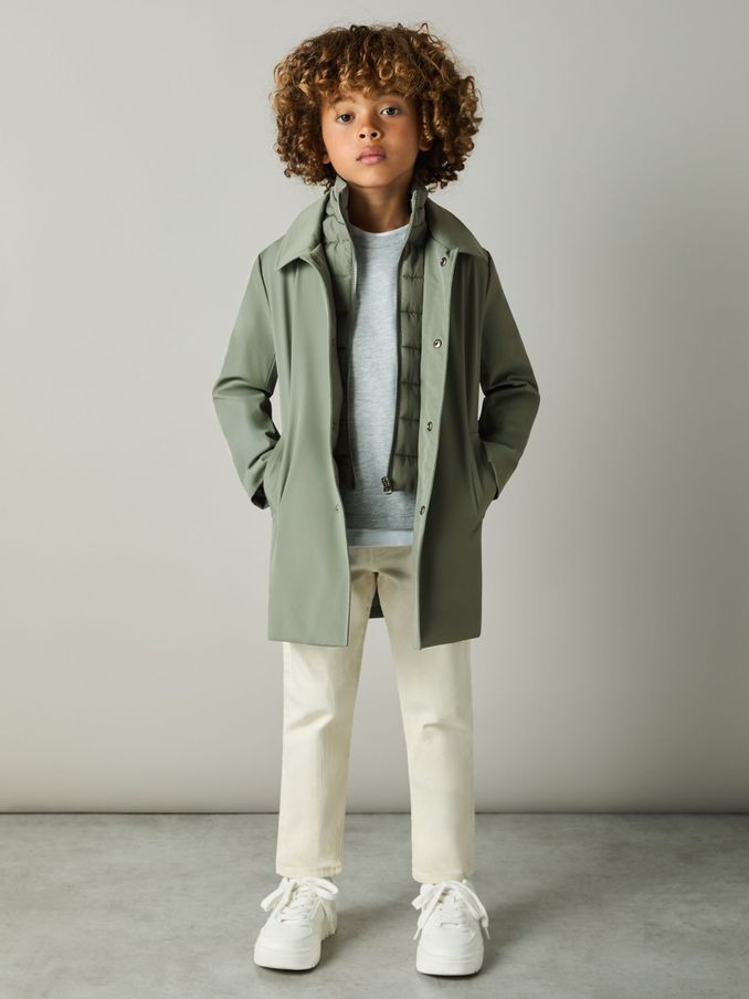 3-9 yrs Gabardine Coat with Removable Gilet in Sage Green (E11079) | US$57