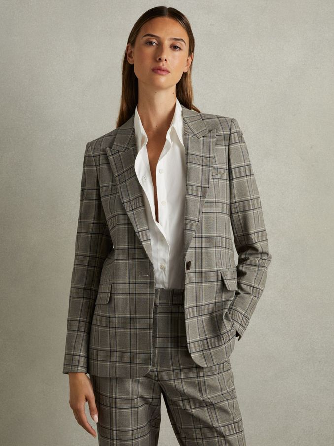 Checked Slim Fit Suit Blazer in Grey Check (E11880) | HK$1,177