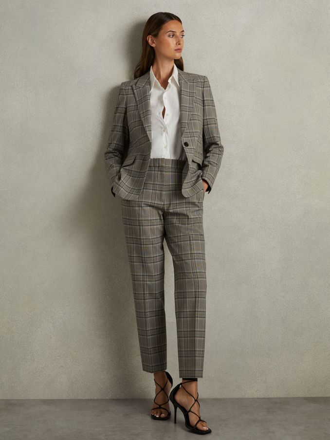 Checked Slim Fit Suit Trousers in Grey Check (E11896) | US$94