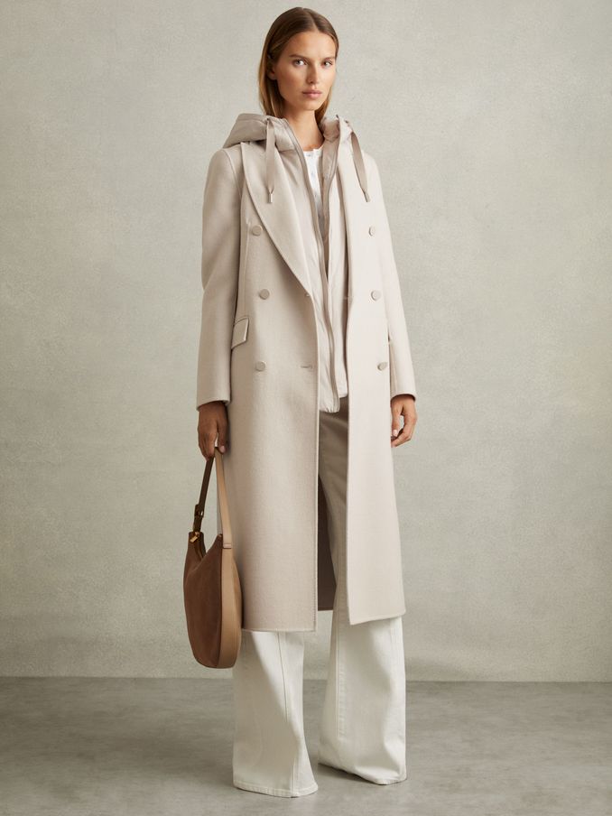 Wool-Blend Double-Breasted Blindseam Coat in Neutral (E11902) | HK$5,530